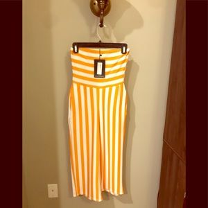 Mustard Contrast Stripe Bandeau Culotte Jumpsuit